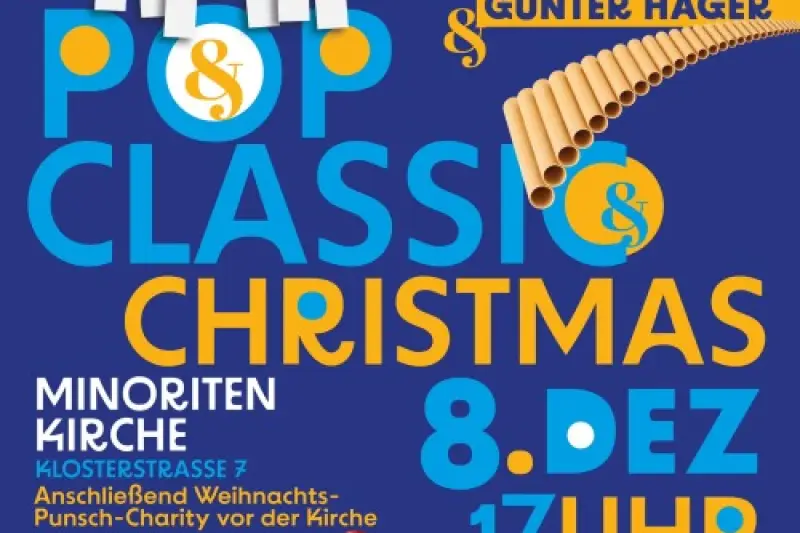 Plakat Pop Classic Christmas mit Hans Peter Gratz und Günter Hager am 8. Dezember in der Minoritenkirche Linz